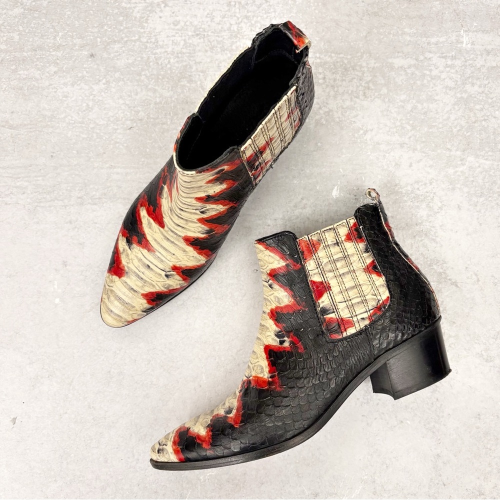 Modern Vice || Handler‎ Python Snake Western Ankle Boots Booties Red Black 36